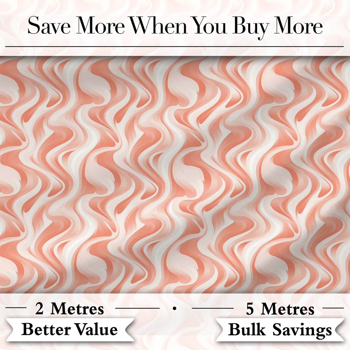 Abstract Flowing Waves Pattern in Soft Coral and Cream Gradient Seamless Design Digital Print Fabric by the Metre UK Sewing Quilting Textile