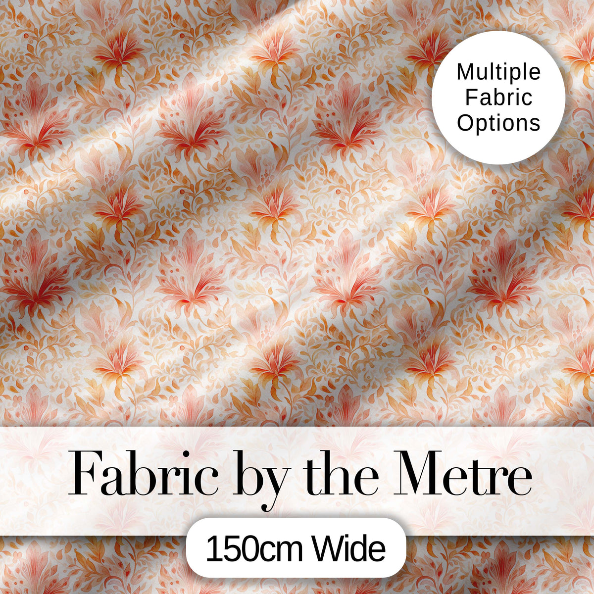 Elegant Floral Botanical  with Soft Peach Blossoms and Delicate Leaves  Design Digital Print Fabric by the Metre UK Sewing Quilting Textile