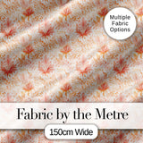 Elegant Floral Botanical  with Soft Peach Blossoms and Delicate Leaves  Design Digital Print Fabric by the Metre UK Sewing Quilting Textile