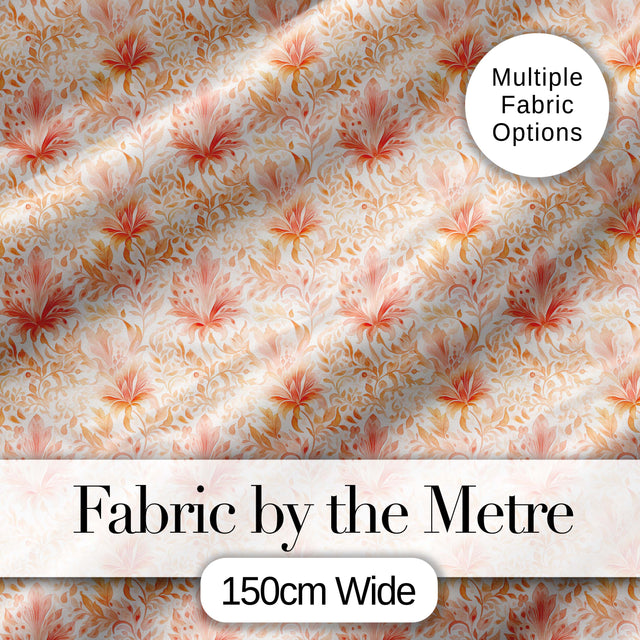 Elegant Floral Botanical  with Soft Peach Blossoms and Delicate Leaves  Design Digital Print Fabric by the Metre UK Sewing Quilting Textile
