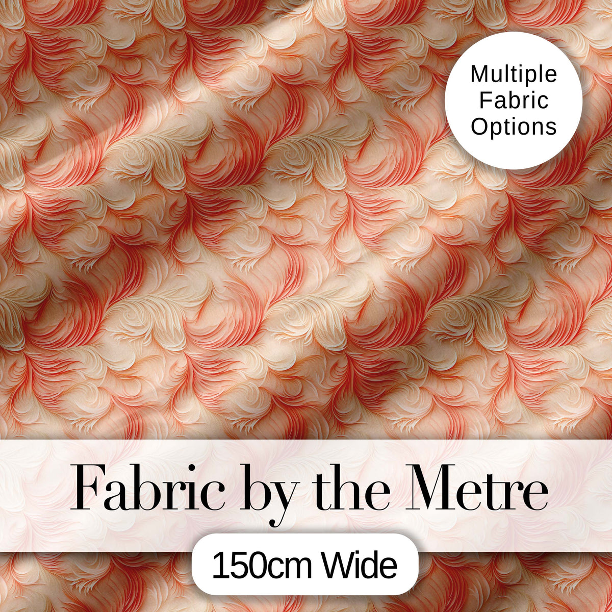 Abstract Feather Swirl  in Soft Coral and Cream Flowing Texture  Design Digital Print Fabric by the Metre UK Sewing Quilting Textile