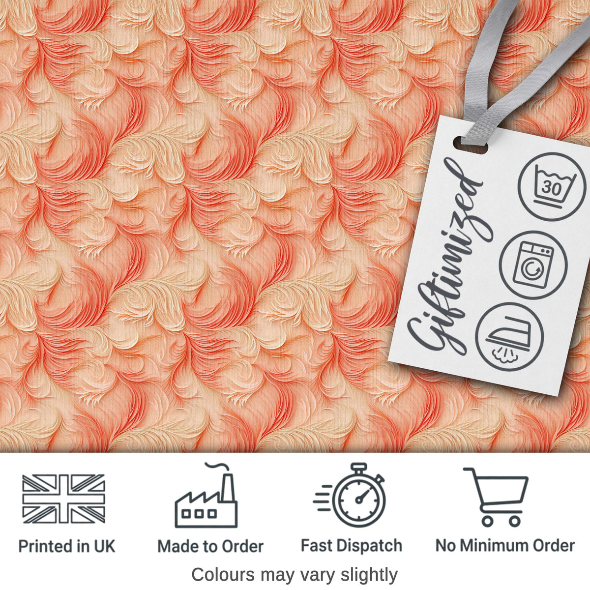 Abstract Feather Swirl  in Soft Coral and Cream Flowing Texture  Design Digital Print Fabric by the Metre UK Sewing Quilting Textile