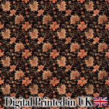 Vintage Floral Vine  in Warm Peach and Black Elegant Botanical  Design Digital Print Fabric by the Metre UK Sewing Quilting Textile