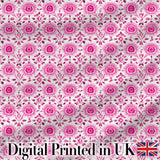 Bright Pink Floral Folk Art Pattern with Decorative Blossoms Seamless Design Digital Print Fabric by the Metre UK Sewing Quilting Textile