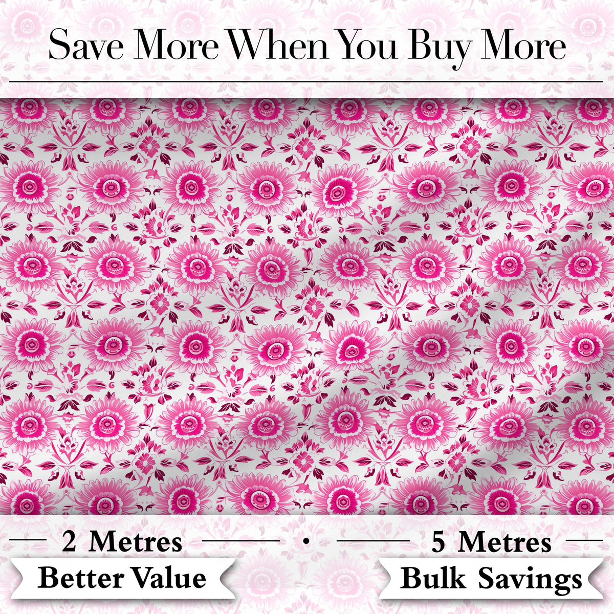 Bright Pink Floral Folk Art Pattern with Decorative Blossoms Seamless Design Digital Print Fabric by the Metre UK Sewing Quilting Textile