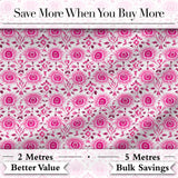 Bright Pink Floral Folk Art Pattern with Decorative Blossoms Seamless Design Digital Print Fabric by the Metre UK Sewing Quilting Textile