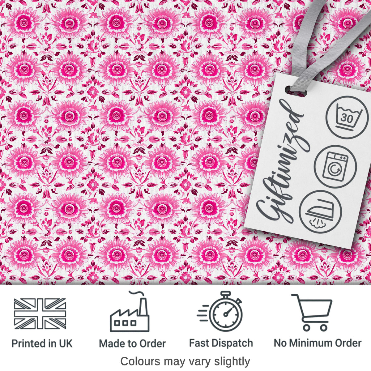Bright Pink Floral Folk Art Pattern with Decorative Blossoms Seamless Design Digital Print Fabric by the Metre UK Sewing Quilting Textile