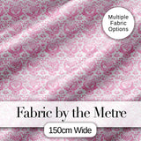 Elegant Pink Damask Floral Pattern with Ornate Vintage Motifs Seamless Design Digital Print Fabric by the Metre UK Sewing Quilting Textile