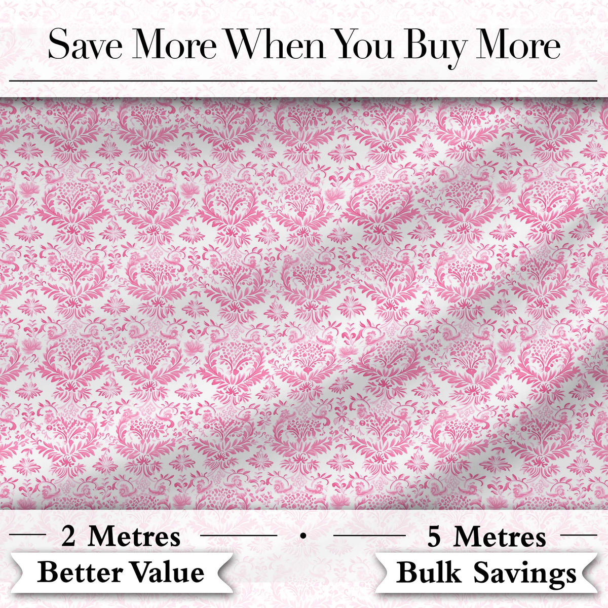 Elegant Pink Damask Floral Pattern with Ornate Vintage Motifs Seamless Design Digital Print Fabric by the Metre UK Sewing Quilting Textile
