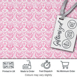 Elegant Pink Damask Floral Pattern with Ornate Vintage Motifs Seamless Design Digital Print Fabric by the Metre UK Sewing Quilting Textile
