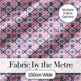 Floral Geometric  in Pink and Navy Symmetrical Design   Digital Print Fabric by the Metre UK Sewing Quilting Textile