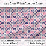 Floral Geometric  in Pink and Navy Symmetrical Design   Digital Print Fabric by the Metre UK Sewing Quilting Textile
