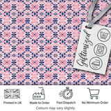 Floral Geometric  in Pink and Navy Symmetrical Design   Digital Print Fabric by the Metre UK Sewing Quilting Textile