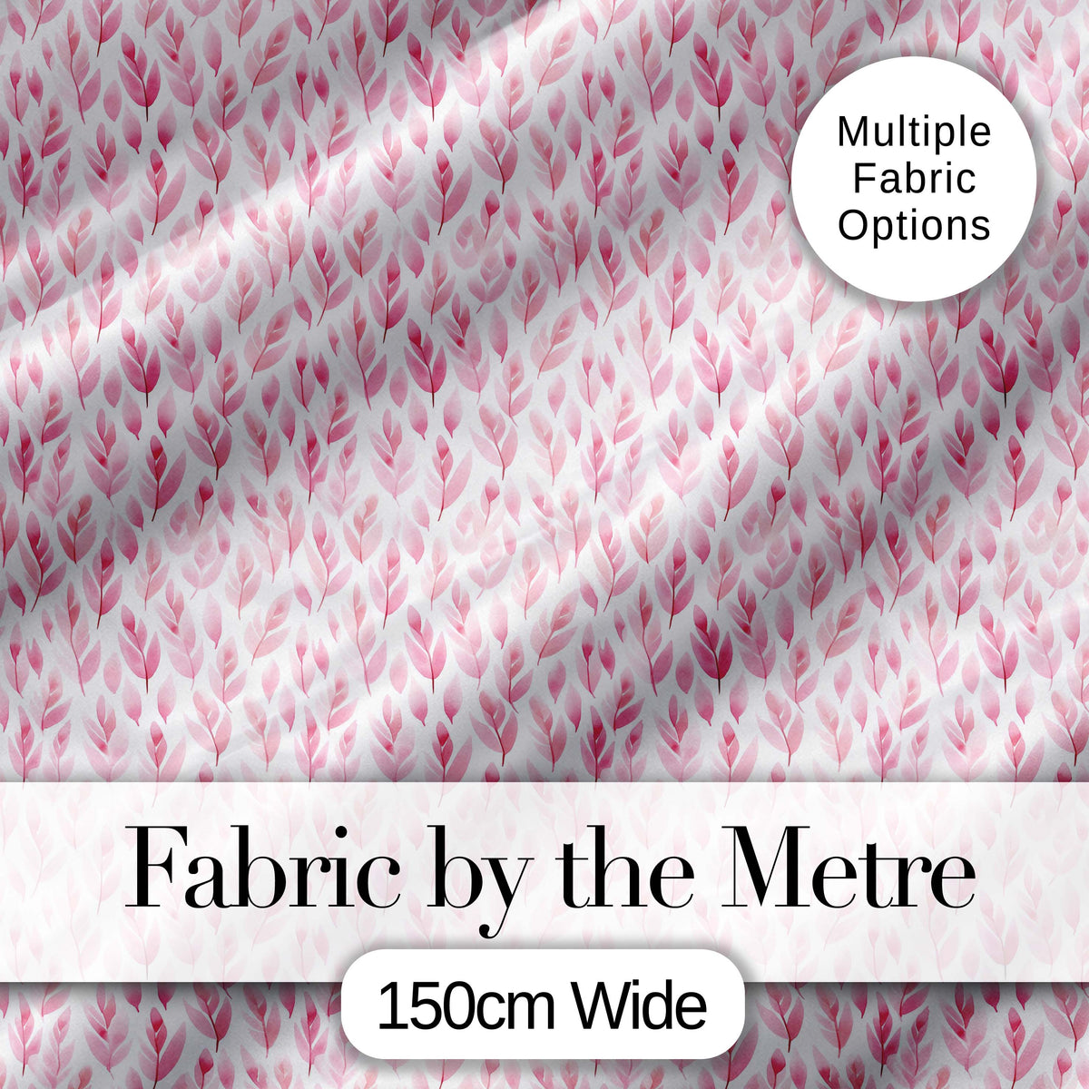Soft Pink Watercolor Leaf  with Delicate Botanical Elements  Design Digital Print Fabric by the Metre UK Sewing Quilting Textile