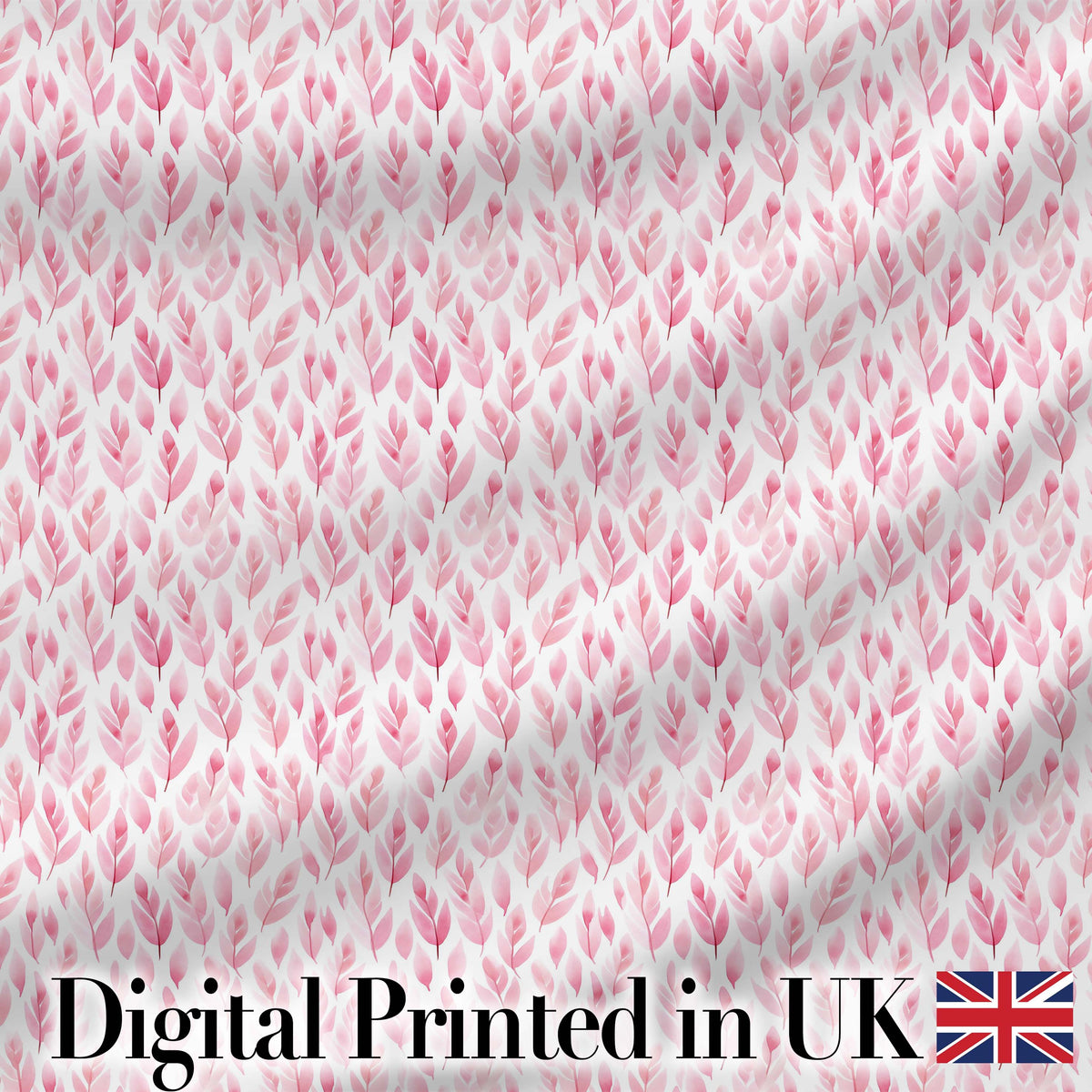 Soft Pink Watercolor Leaf  with Delicate Botanical Elements  Design Digital Print Fabric by the Metre UK Sewing Quilting Textile