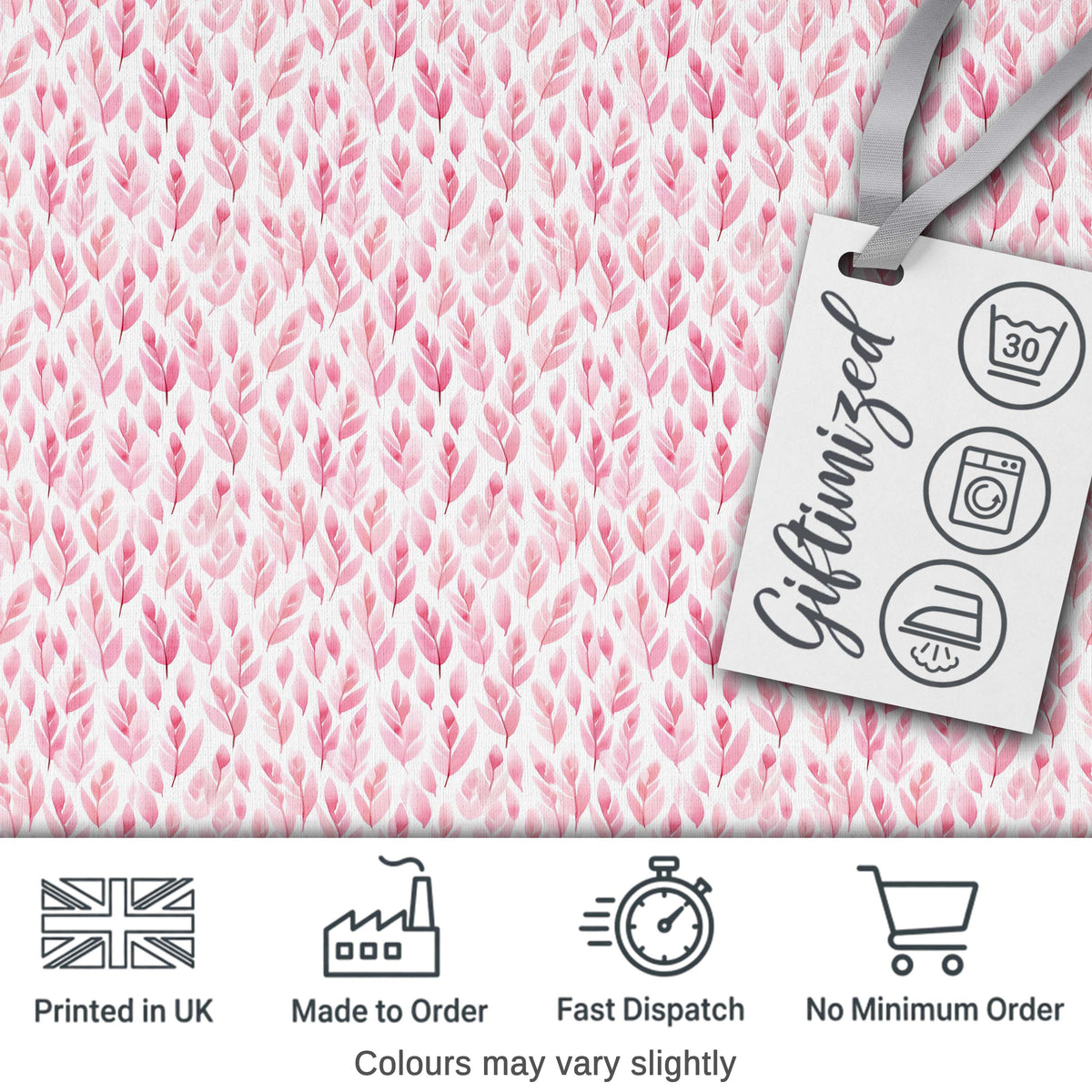 Soft Pink Watercolor Leaf  with Delicate Botanical Elements  Design Digital Print Fabric by the Metre UK Sewing Quilting Textile