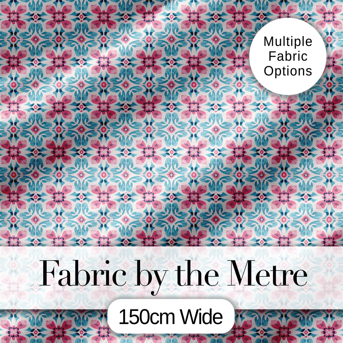 Vintage Floral Tile  in Soft Pink and Blue Symmetrical Design   Digital Print Fabric by the Metre UK Sewing Quilting Textile