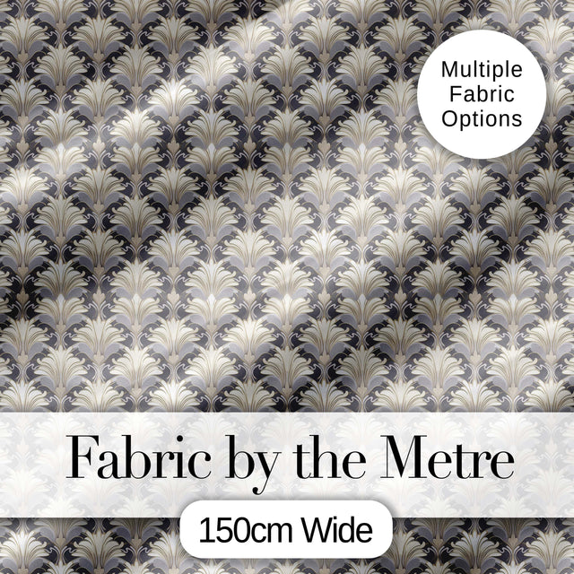 Elegant Neutral Damask Leaf  in Soft Grey and Cream Classic  Design Digital Print Fabric by the Metre UK Sewing Quilting Textile