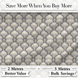Elegant Neutral Damask Leaf  in Soft Grey and Cream Classic  Design Digital Print Fabric by the Metre UK Sewing Quilting Textile