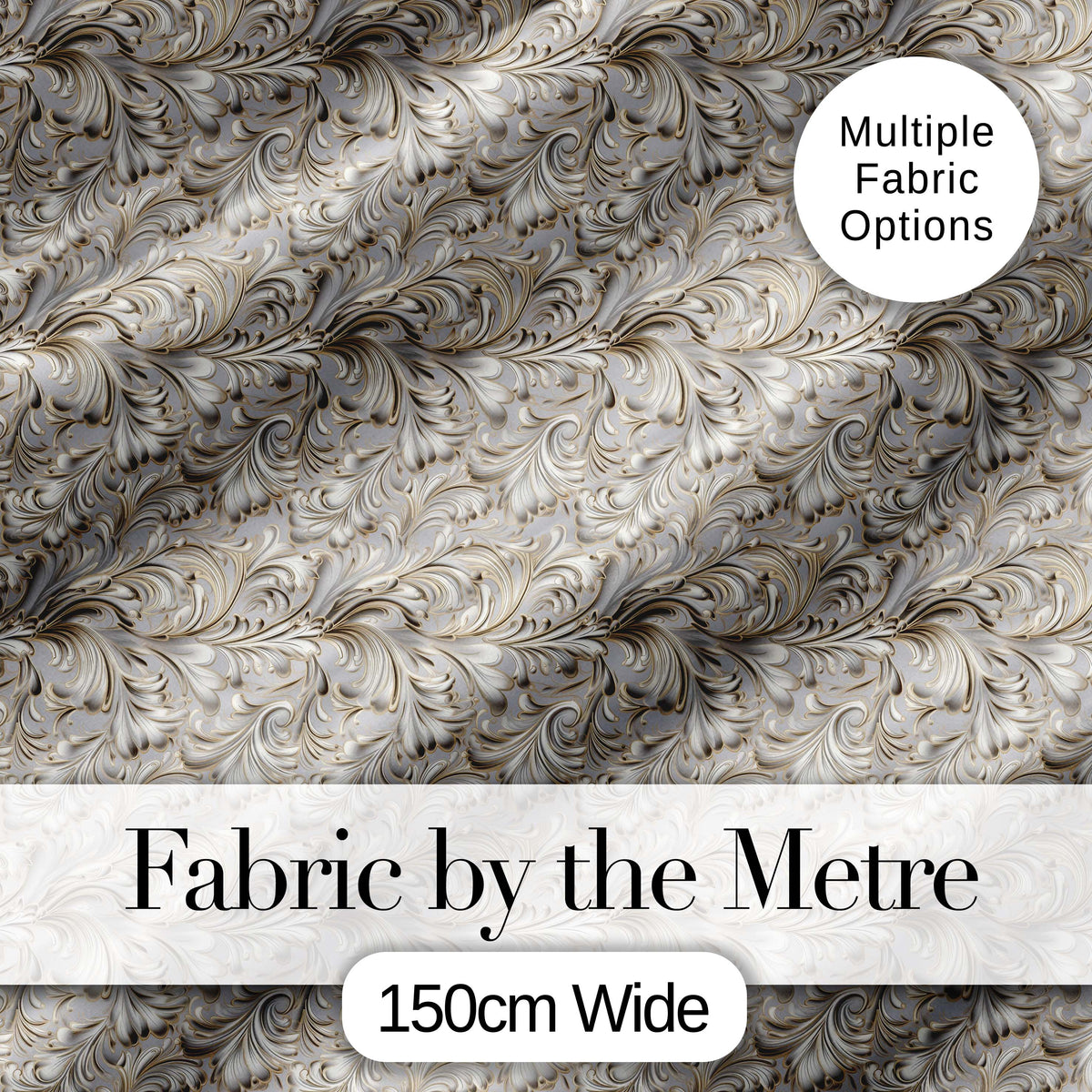 Elegant Beige Baroque Floral Scroll  with Ornate Vintage Texture  Design Digital Print Fabric by the Metre UK Sewing Quilting Textile
