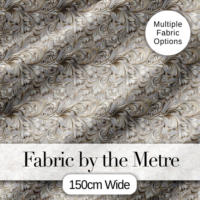 Elegant Beige Baroque Floral Scroll  with Ornate Vintage Texture  Design Digital Print Fabric by the Metre UK Sewing Quilting Textile