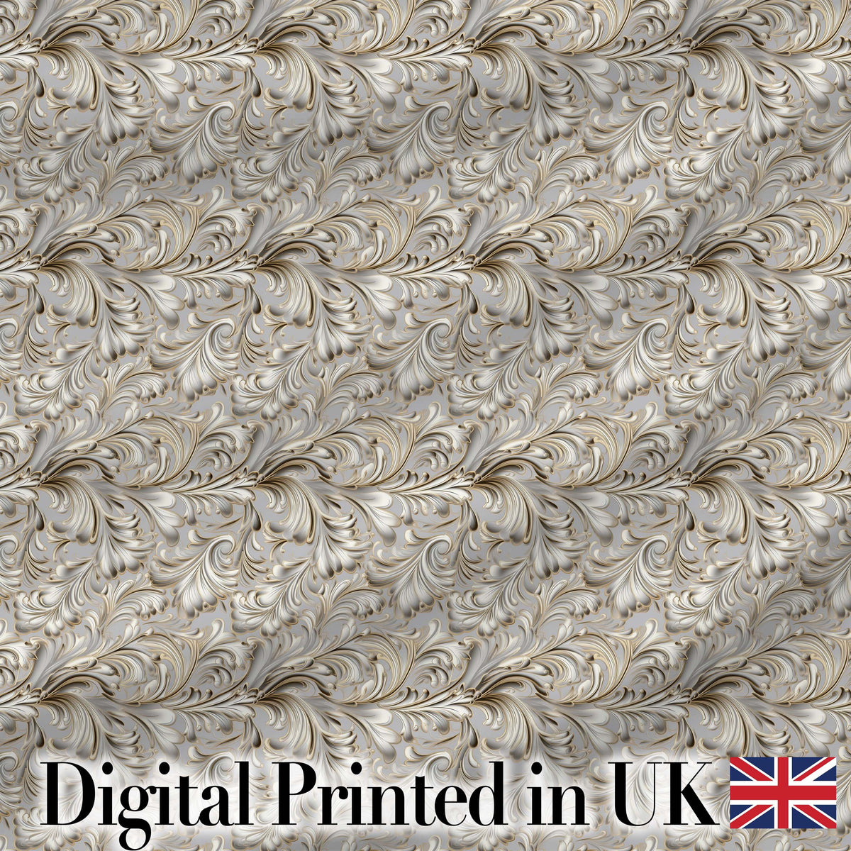 Elegant Beige Baroque Floral Scroll  with Ornate Vintage Texture  Design Digital Print Fabric by the Metre UK Sewing Quilting Textile