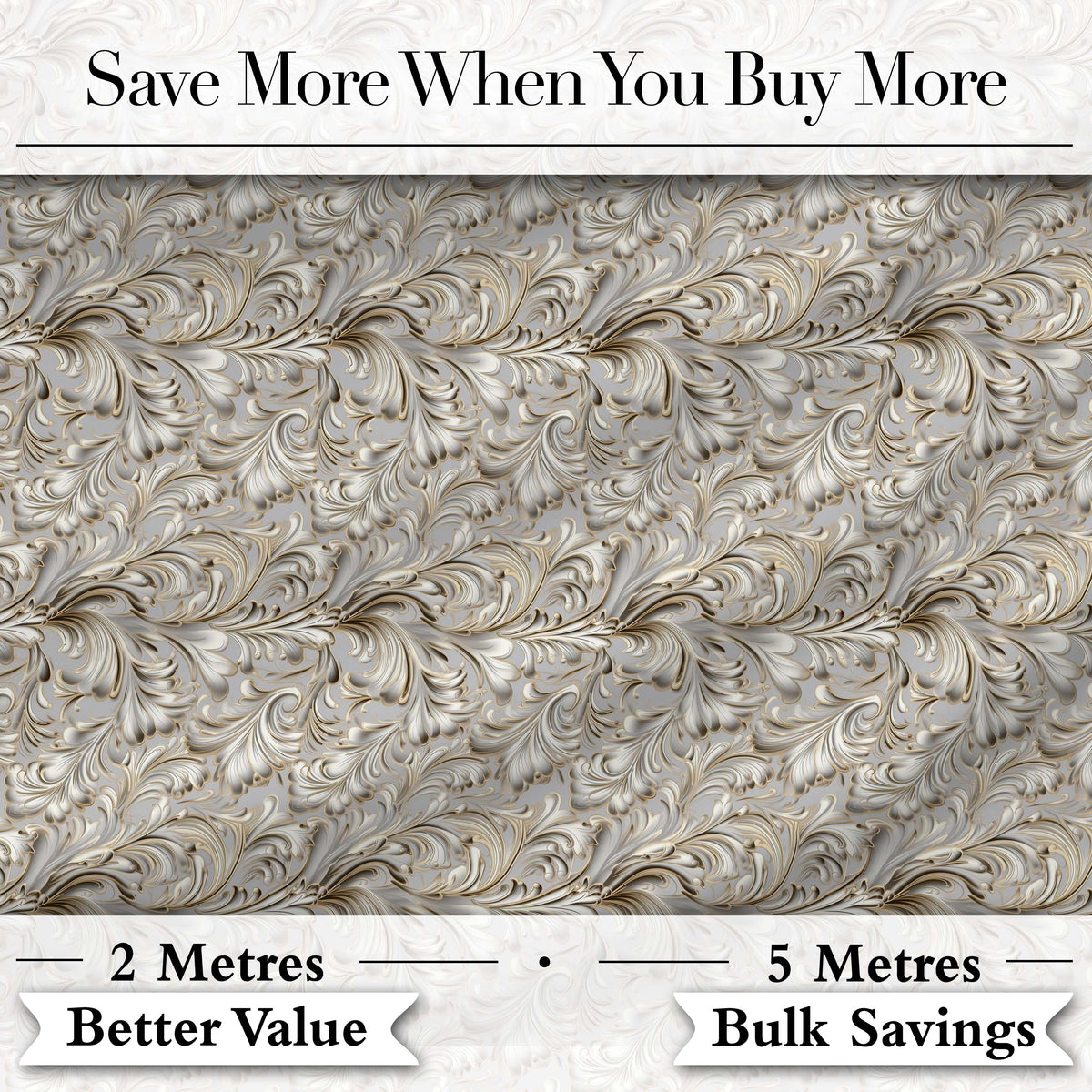 Elegant Beige Baroque Floral Scroll  with Ornate Vintage Texture  Design Digital Print Fabric by the Metre UK Sewing Quilting Textile