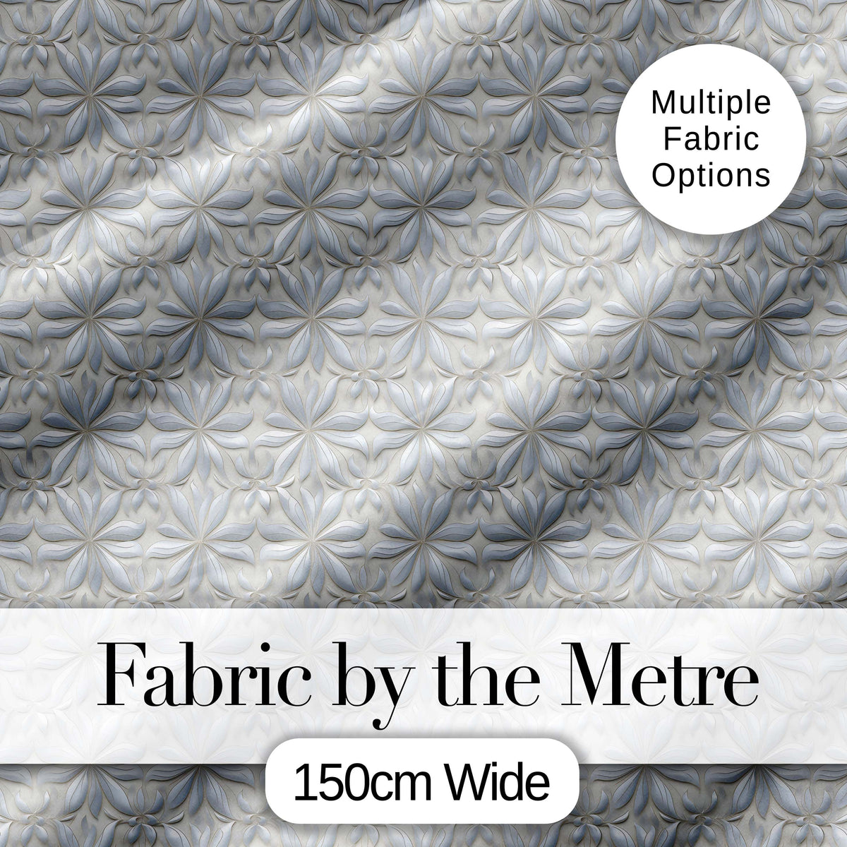 Soft Neutral Floral Tile  in Cream and Grey Embossed Style  Design Digital Print Fabric by the Metre UK Sewing Quilting Textile