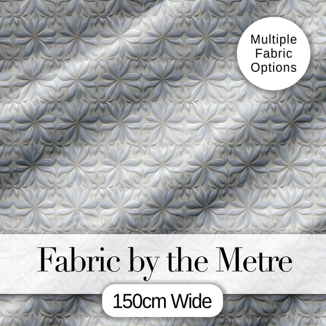 Soft Neutral Floral Tile  in Cream and Grey Embossed Style  Design Digital Print Fabric by the Metre UK Sewing Quilting Textile