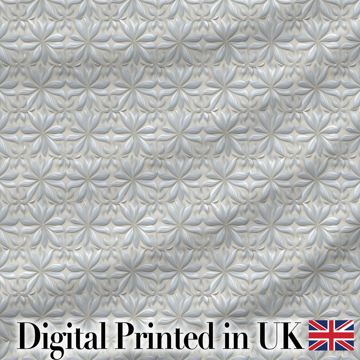 Soft Neutral Floral Tile  in Cream and Grey Embossed Style  Design Digital Print Fabric by the Metre UK Sewing Quilting Textile