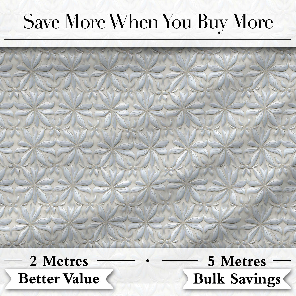Soft Neutral Floral Tile  in Cream and Grey Embossed Style  Design Digital Print Fabric by the Metre UK Sewing Quilting Textile