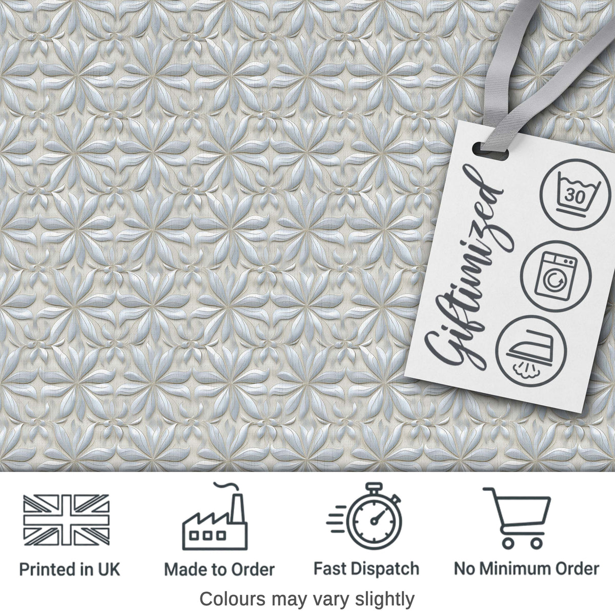 Soft Neutral Floral Tile  in Cream and Grey Embossed Style  Design Digital Print Fabric by the Metre UK Sewing Quilting Textile