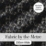 Luxury Dark Baroque Floral  in Black and Silver Ornate Swirl Design  Digital Print Fabric by the Metre UK Sewing Quilting Textile