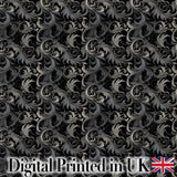 Luxury Dark Baroque Floral  in Black and Silver Ornate Swirl Design  Digital Print Fabric by the Metre UK Sewing Quilting Textile