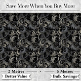 Luxury Dark Baroque Floral  in Black and Silver Ornate Swirl Design  Digital Print Fabric by the Metre UK Sewing Quilting Textile