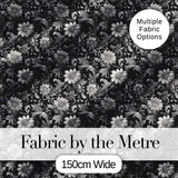 Vintage Black and White Floral  with Ornate Botanical Details  Design Digital Print Fabric by the Metre UK Sewing Quilting Textile