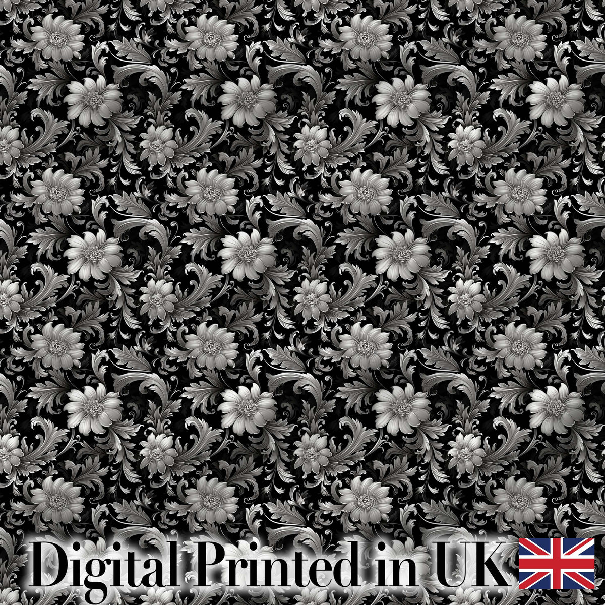 Vintage Black and White Floral  with Ornate Botanical Details  Design Digital Print Fabric by the Metre UK Sewing Quilting Textile