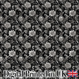 Vintage Black and White Floral  with Ornate Botanical Details  Design Digital Print Fabric by the Metre UK Sewing Quilting Textile