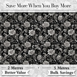Vintage Black and White Floral  with Ornate Botanical Details  Design Digital Print Fabric by the Metre UK Sewing Quilting Textile