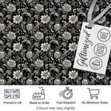 Vintage Black and White Floral  with Ornate Botanical Details  Design Digital Print Fabric by the Metre UK Sewing Quilting Textile