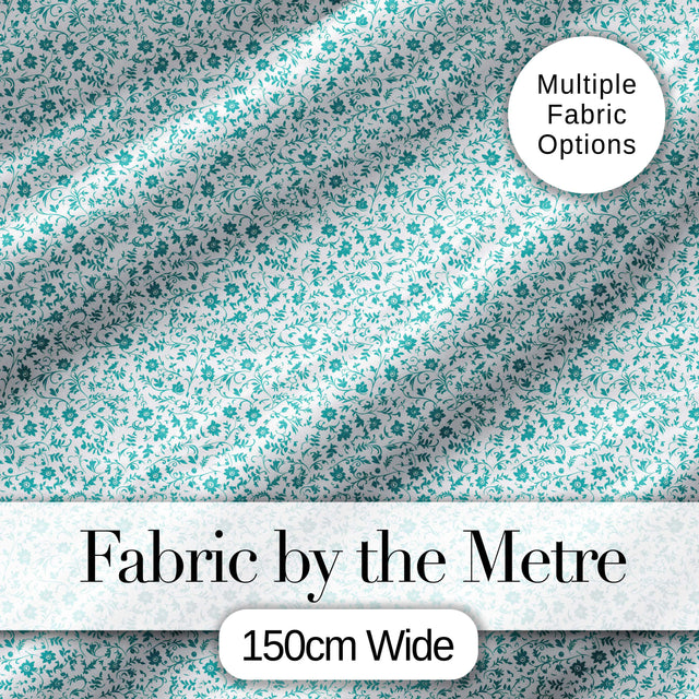 Teal Floral Vine Pattern with Delicate Botanical Leaves Seamless Design Digital Print Fabric by the Metre UK Sewing Quilting Textile