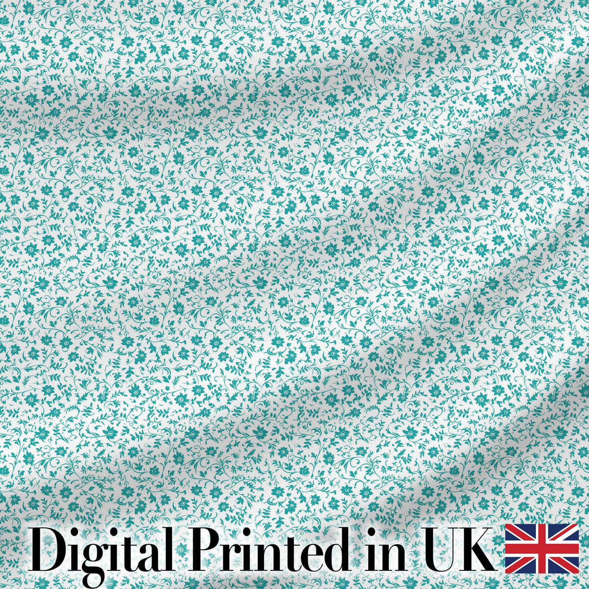 Teal Floral Vine Pattern with Delicate Botanical Leaves Seamless Design Digital Print Fabric by the Metre UK Sewing Quilting Textile