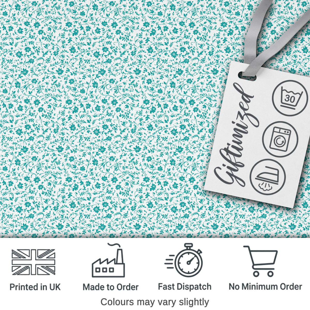 Teal Floral Vine Pattern with Delicate Botanical Leaves Seamless Design Digital Print Fabric by the Metre UK Sewing Quilting Textile