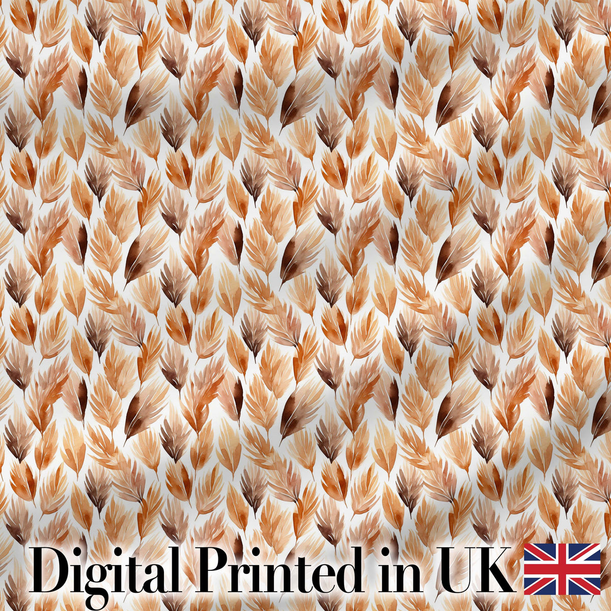 Autumn Watercolor Feather Pattern in Warm Brown and Beige Tones Seamless Design Digital Print Fabric by the Metre UK Sewing Quilting Textile