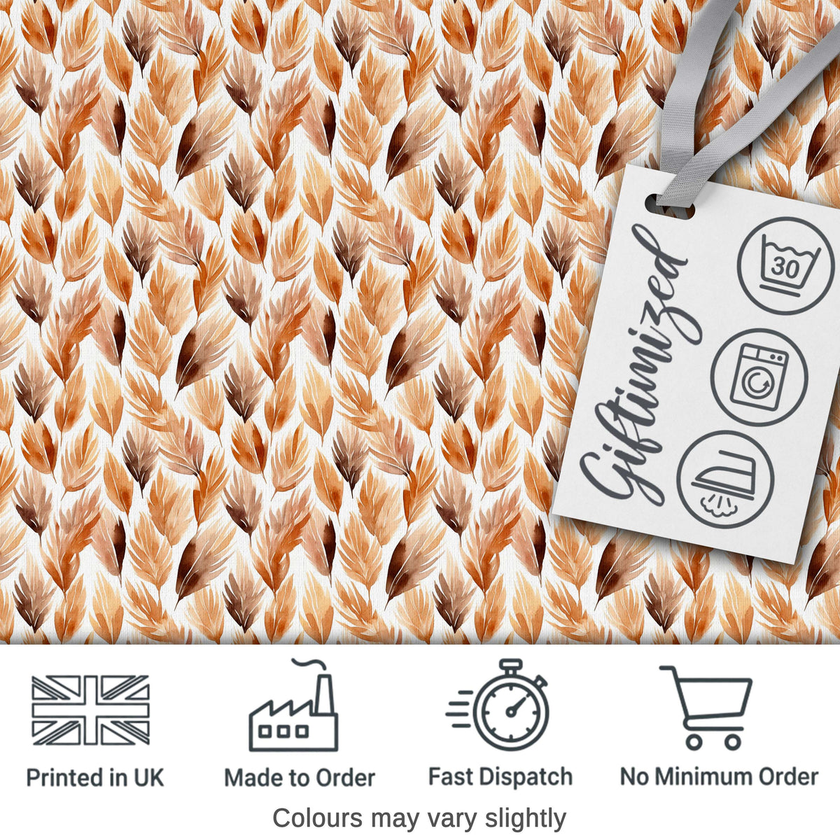 Autumn Watercolor Feather Pattern in Warm Brown and Beige Tones Seamless Design Digital Print Fabric by the Metre UK Sewing Quilting Textile