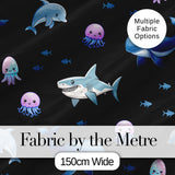 Cute Dolphin Shark and Jellyfish Ocean Animals Black Background Seamless  Digital Print Fabric by the Metre UK Sewing Quilting Textile