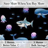 Cute Dolphin Shark and Jellyfish Ocean Animals Black Background Seamless  Digital Print Fabric by the Metre UK Sewing Quilting Textile