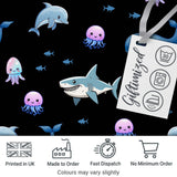 Cute Dolphin Shark and Jellyfish Ocean Animals Black Background Seamless  Digital Print Fabric by the Metre UK Sewing Quilting Textile