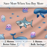 Cute Dolphin Shark and Jellyfish Ocean Animals Peach Background Seamless  Digital Print Fabric by the Metre UK Sewing Quilting Textile