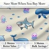 Cute Dolphin Shark and Jellyfish Ocean Animals Neutral Beige Background   Digital Print Fabric by the Metre UK Sewing Quilting Textile